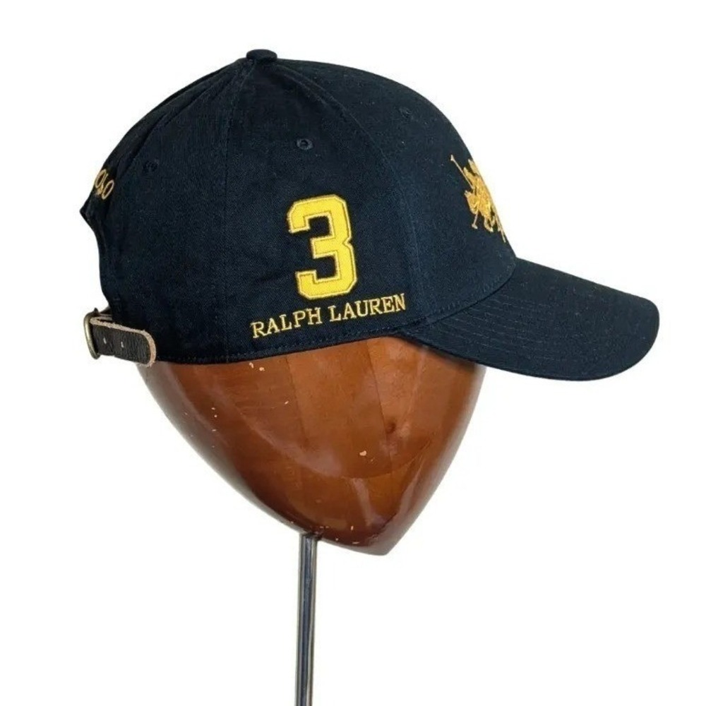 Polo Ralph Lauren Gold Triple Pony Embroidered Hat Leather Strap O/S NWT - Picture 2 of 7